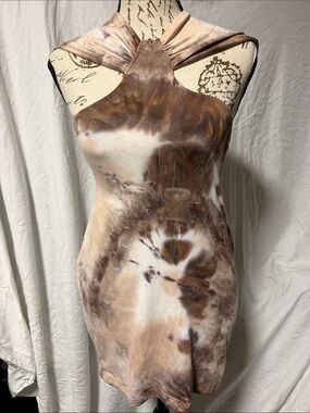Spring Haze Los Angeles Brown Tie Dye Open Strappy Back Mini Dress